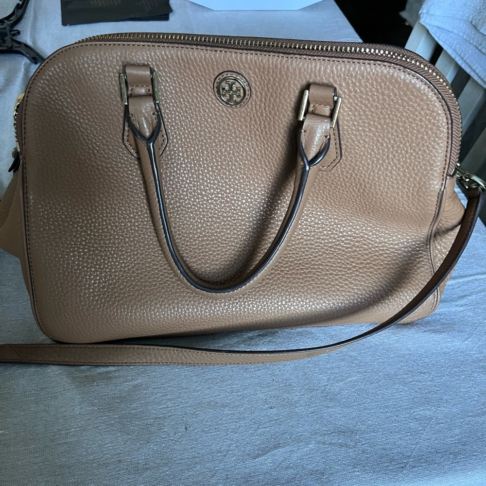 Tan Tory Burch bag - can be used as a crossbody